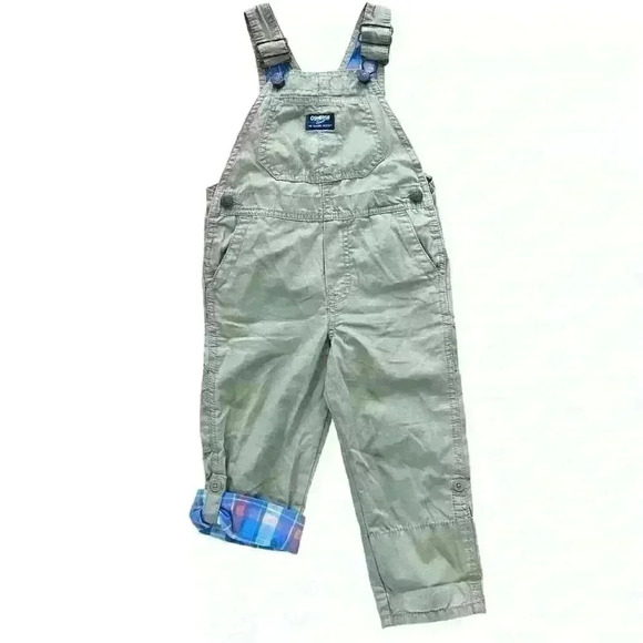 Toddler Lightweight Canvas Overalls Size 3T Adjustable Cuffs Khaki Plaid Cuffs - Picture 4 of 8